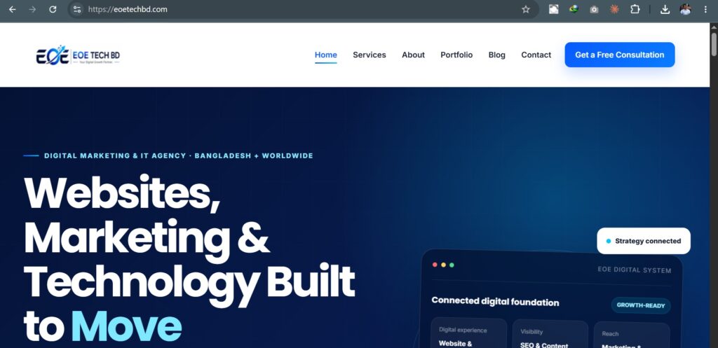 EOE Tech BD – Modern WordPress Business Website প্রজেক্টের স্ক্রিনশট